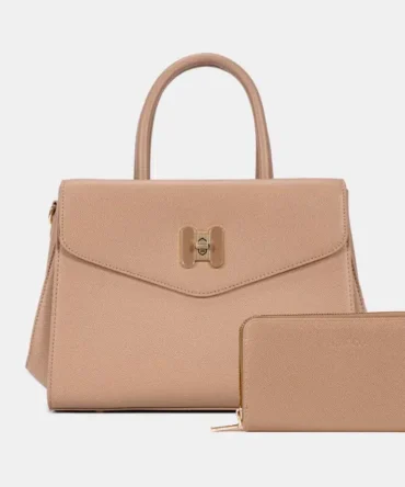 Set of Small Classic Leather Handbag with Wallet - Tan